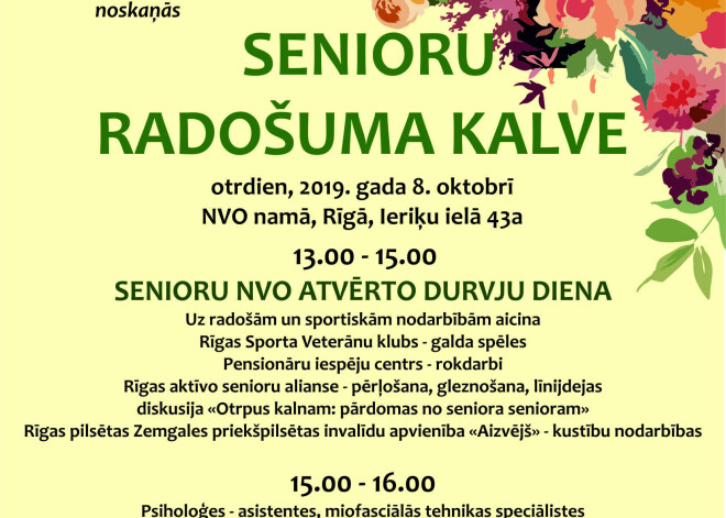 Aktīvas senioru organizācijas aicina uz  pasākumu “Senioru radošuma kalve”