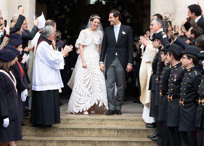 Prince Jean-Christophe Napoleon and his wife Olympia Von Arco-Zinneberg come out of the Cathedral at the end of their Royal wedding at Les Invalides on October 19, 2019 in Paris, France. Photo by David Niviere/Abaca/Sipa USA