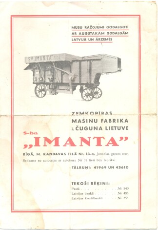 "Imanta" bija viens no lielākajiem lauksaimniecības mašīnu ražotājiem starpkaru Latvijā, un ejošākā prece bija kuļmašīna "Imanta".