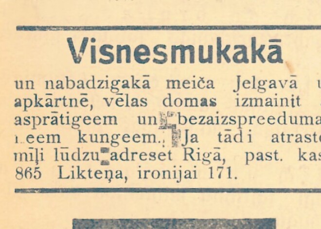 “Visnesmukākā un nabadzīgākā meiča Jelgavā” - internetu sajūsmina seni latviešu iepazīšanās sludinājumi