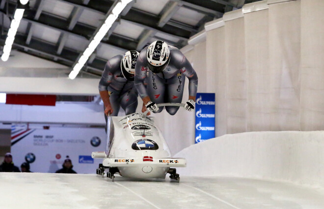 Latvijas bobslejisti Oskars Melbārdis un Intars Dambis