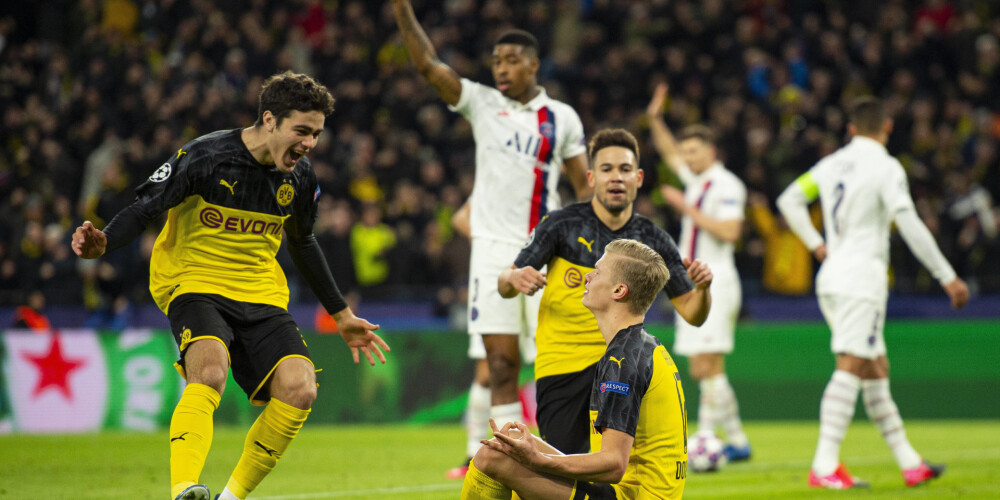 Brautam-Holannam divi vārti "Borussia" uzvarā pār PSG; "Liverpool" zaudē "Atletico"