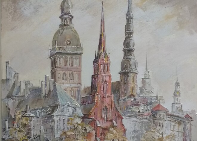 Grāmatu namā „Valters un Rapa” skatāma gleznotāja Rolanda Bruno Butāna gleznu izstāde, kurā redzamas Vecrīgas ainavas.