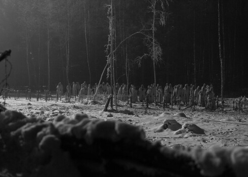 Kadrs no "Ziemassvētku kauju" filmēšanas.