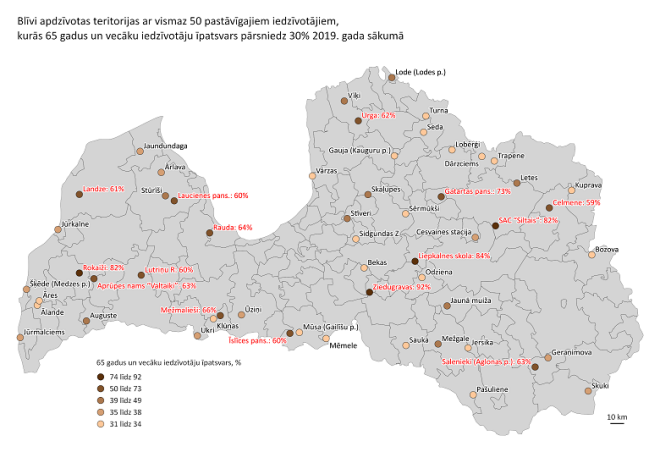 Senioru visblīvāk apdzīvotās teritorijas