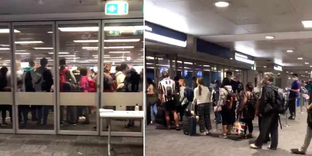 Simtiem austrāliešu Sidnejas lidostā ignorē sociālo distancēšanos; robežsargs atbild: "Tā nav mana problēma"