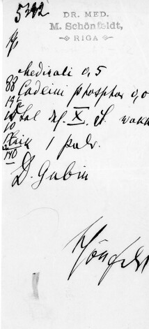 Izraksts no kāda Makša Šēnfelda pacienta kartes.