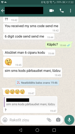 Krāpniecisko WhatsApp ziņu paraugi un iejaukšanās grupas sarakstē 