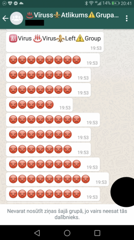 Krāpniecisko WhatsApp ziņu paraugi un iejaukšanās grupas sarakstē 