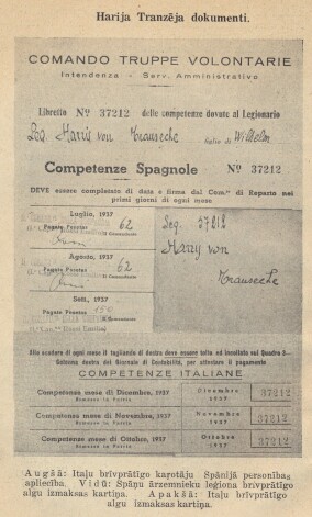Savu vēstījumu Tranzē bija ilustrējis ar dokumentiem, kas apliecināja viņa piederību pie leģiona.