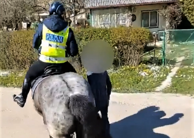 VIDEO: policijas zirgu patruļa Ķengaragā palīdz no mājas izraidītai sievietei