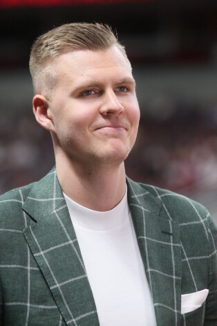Kristaps Porziņģis pirms Latvijas izlases spēles "Arēnā Rīga" 2018. gadā.