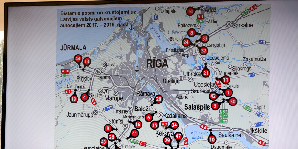 Publicēta jaunākā Latvijas autoceļu "melno punktu" karte