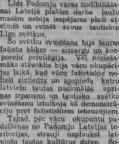 Par 1945. gada Līgo svētku vienu no galvenajiem pasākumiem jākļūst stahanoviešu vizītei pie darba zemniekiem, raksta "Cīņa".