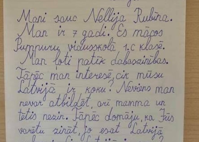 "Neviens nevar atbildēt, arī mamma un tētis nezina." 7 gadus vecā Nellija ar konkrētu jautājumu vēstulē vēršas pie prezidenta Levita