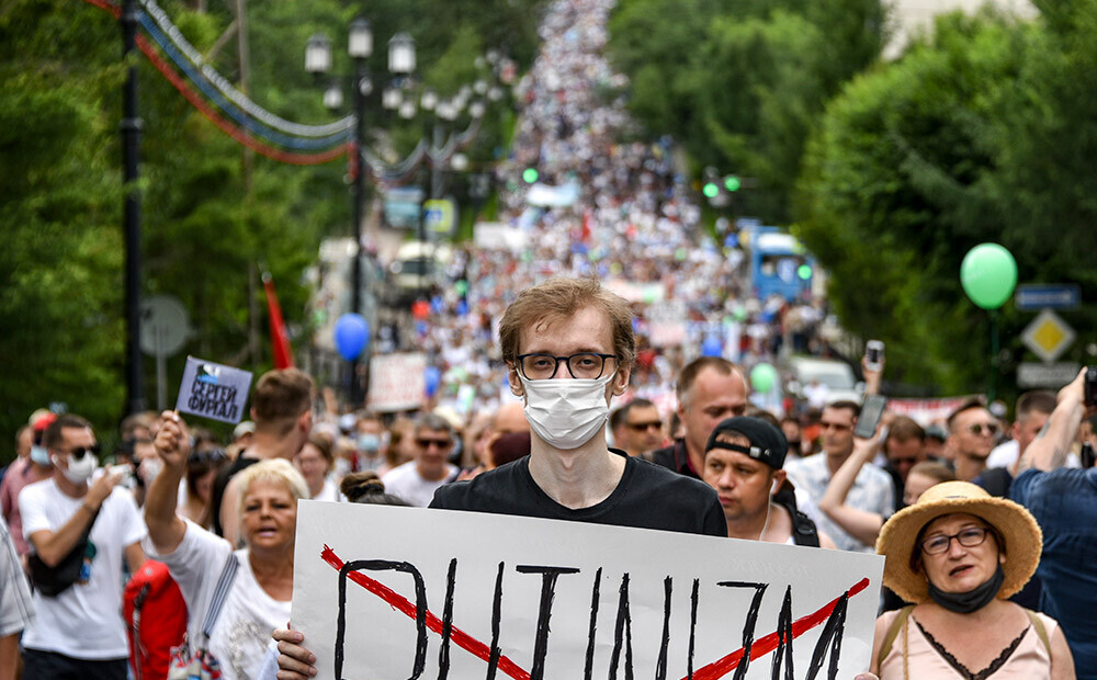 Habarovskā jau trešo nedēļas nogali turpinās protesti pret Maskavas politiku un gubernatora aizturēšanu