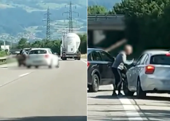 VIDEO: neadekvāti šoferi uz autobāņa Šveicē stīvējas par vietu kreisajā joslā, līdz notiek sadursme