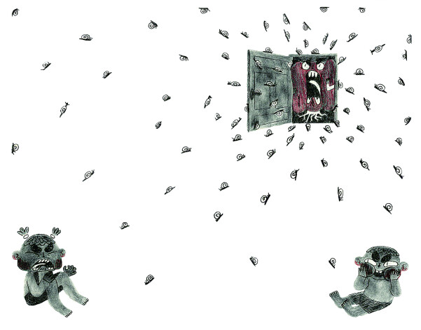 Kultūras centrā „Imanta” skatāma Latvijas Mākslas akadēmijas Grafikas katedras 2020. gada bilžu grāmatu skate “Atmiņas” (attēlā: Dagnes Devjatnikovas ilustrācija no grāmatas „Ak vai, mammu, ak vai!”, kas stāsta par māsas un brāļa vētraino strīdu).