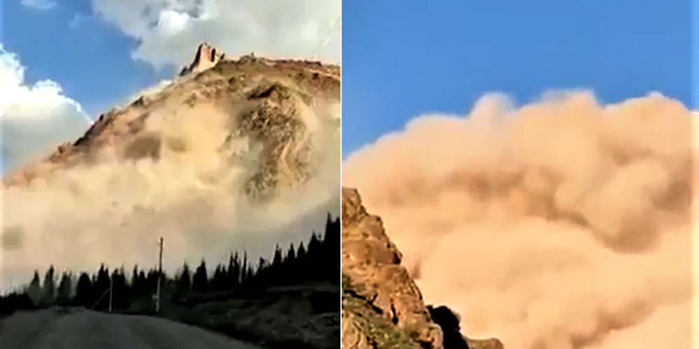VIDEO: masīvā zemes nogruvumā Kirgizstānā aiz putekļiem izzūd kalns