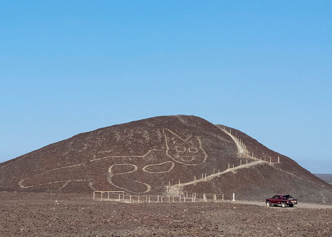 Naskas tuksnesī Peru veikts pārsteidzošs atklājums: kalna nogāzē uziets sens milzīga kaķa gravējums