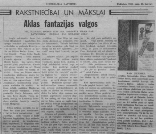 Anšlavs Eglītis laikrakstā „Austrālijas Latvietis” līdz ar zemi nolīdzina komisko spiegu filmu „Miljons vērtās smadzenes”.