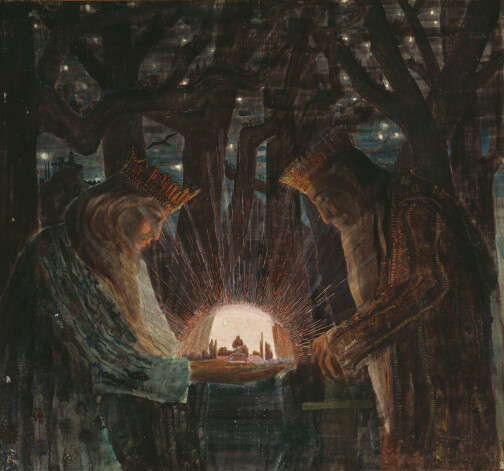 Mikalojs Konstantīns Čurļonis (Mikalojus Konstantinas Čiurlionis, 1875–1911). Pasaka (Karaļu pasaka). 1909. Audekls, tempera. M. K. Čurļoņa Nacionālā mākslas muzeja kolekcija, Kauņa.