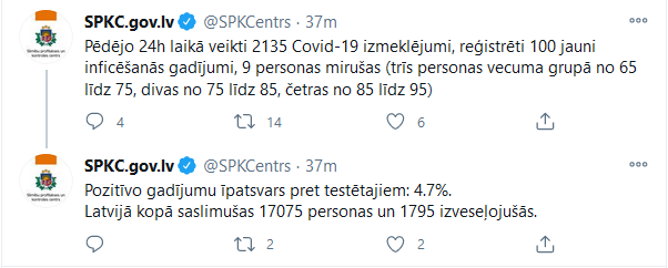 SPKC publicētie dati par 29. novembri.