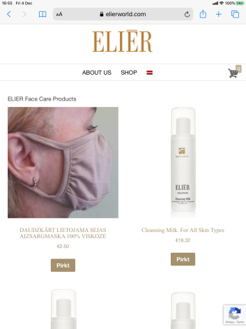 Maskas "Ēlier" interneta veikalā vēl nesen bija nopērkama.