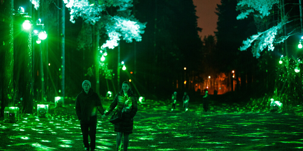 FOTO: Rīgā pirmo reizi Ziemassvētku rotās iemirdzas arī parki pilsētas apkaimēs