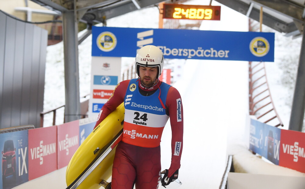 Latvijas kamaniņu braucējs Dārznieks no Eiropas čempionāta bronzas Siguldā atpaliek par 0,021 sekundi