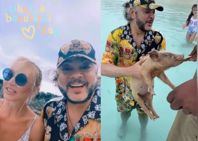 "Мои родичи - свинки": Орбакайте в купальнике повеселилась с Киркоровым на Багамах