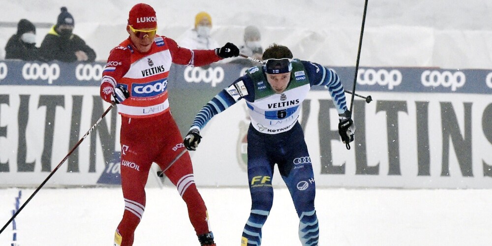 VIDEO: krievu slēpošanas zvaigzne Boļšunovs pēc finiša izdomā atriebties somu slēpotājam