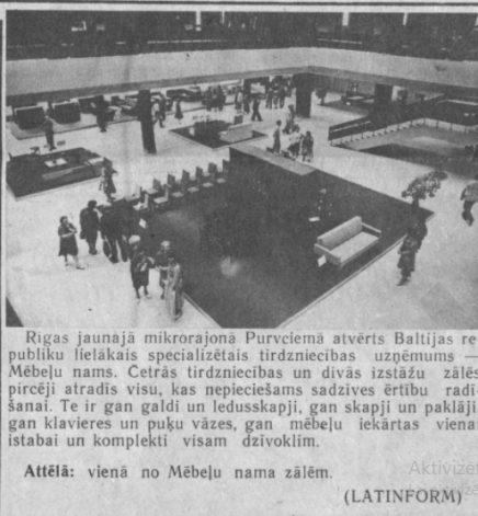 Daugavpils rajona laikraksts “Avangards” 1981. gada 1. augustā informē par Rīgas Mēbeļu nama atklāšanu.