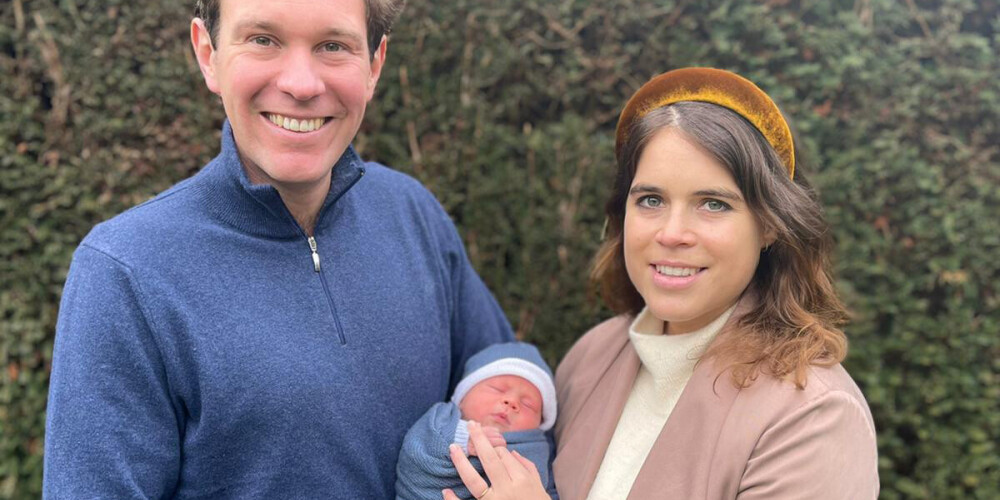 Princese Eiženija ar vīru un jaundzimušo dēliņu.