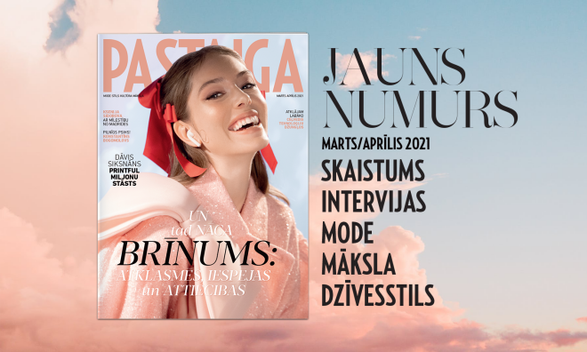Žurnāla Pastaiga marta/aprīļa numura vāka modele redzama Simone Rocha x H&M kolekcijas apģērbā.