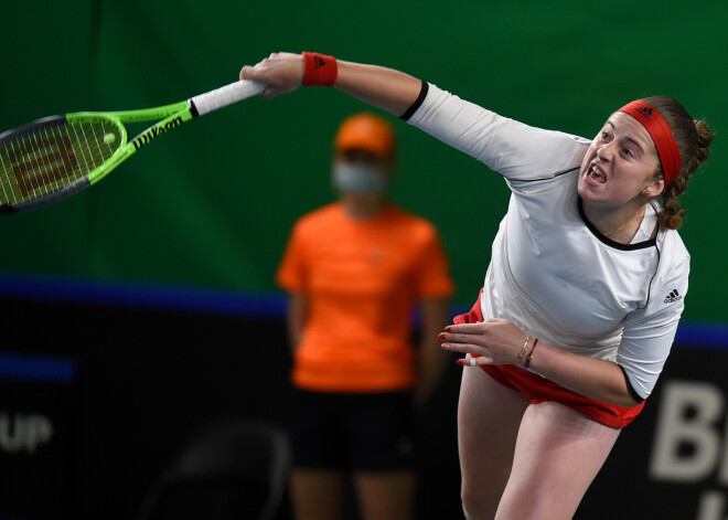 Latvijas tenisiste Aļona Ostapenko piedalās "Billie Jean King Cup by BNP Paribas" spēlē tenisā sievietēm pret Indijas tenisisti Ankitu Rainu Tenisa centrā "Lielupe".