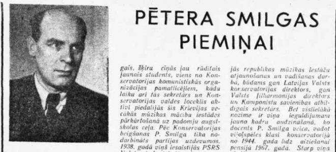 1968. gada septembrī “Literatūrā un Mākslā” publicētais Pētera Smilgas nekrologs.  * 