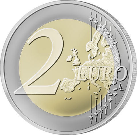 Uz monētas sāna var redzēt pareizo uzrakstu.