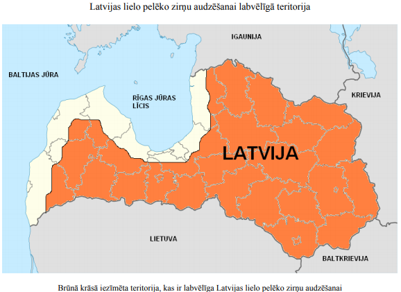 Eiropas Padomes regulā publicēta karte, kurā brūnā krāsā iekrāsota teritorija, kas piemērota pelēko zirņu audzēšanai.