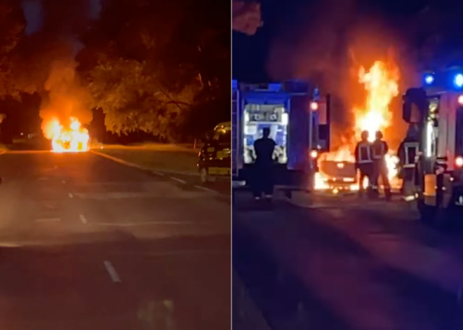 ВИДЕО: в Иманте ночью сгорел автомобиль CityBee; виновных пока нет