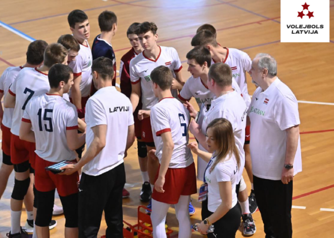 Latvijas U-17 volejbolisti debijas reizi Eiropas čempionātā sāk ar uzvaru