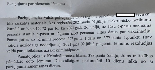 VP atteikums uzsākt kriminālprocesu.