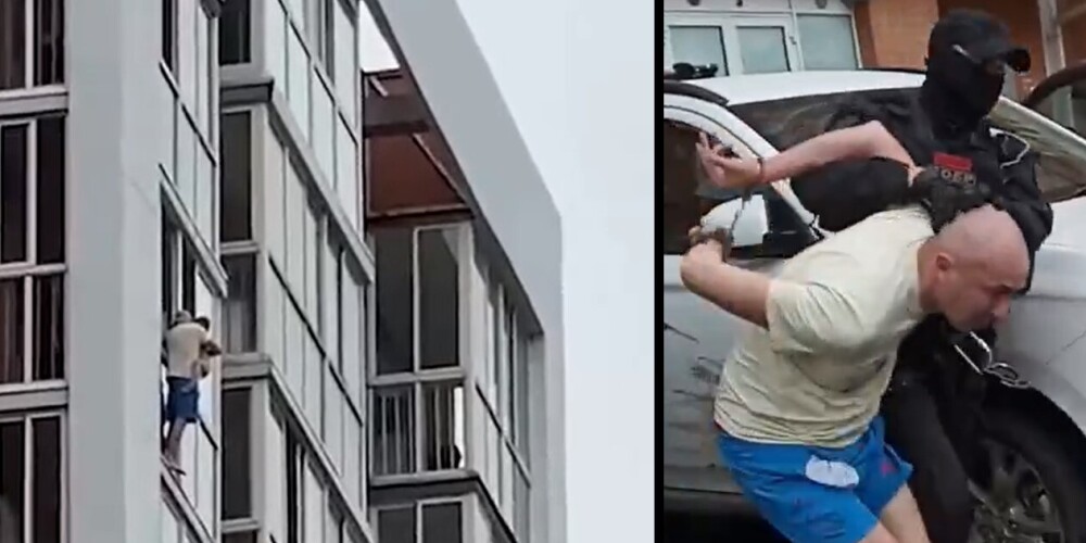 Задержание грозившего сбросить ребенка с балкона мужчины показали на видео
