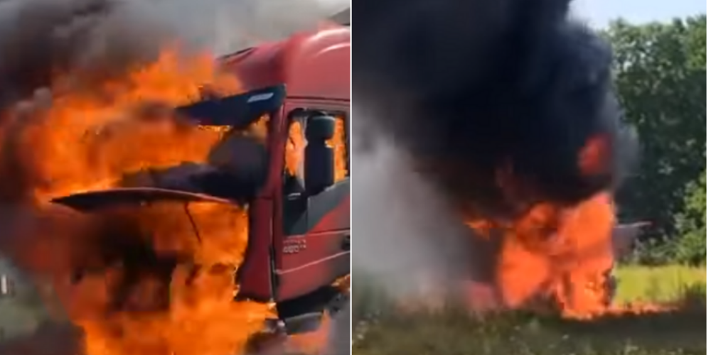 Недалеко от IKEA загорелась фура: проезжавшие мимо водители пытались потушить пламя
