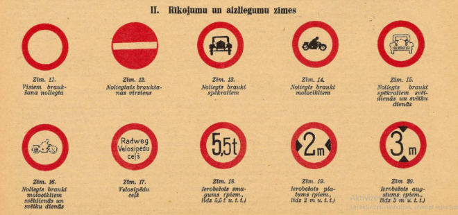 Žurnāla satiksmei, technikai un ceļu būvniecībai “Satiksme un Technika” 1942. gada janvāra numurs vizuāli informē par uz Latvijas šosejām izlikto satiksmes zīmju nozīmi.