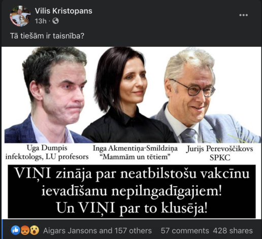 Viļa Krištopana publikācija "Facebook".