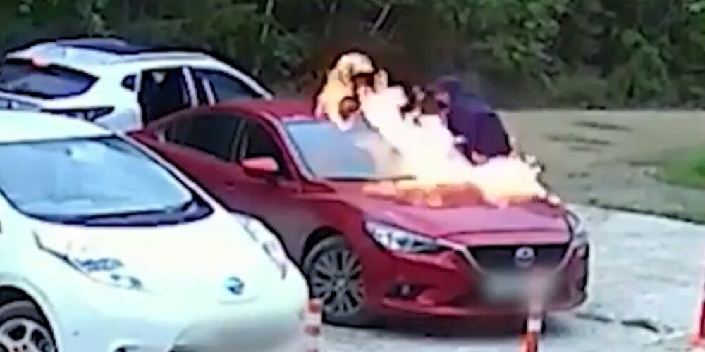 Полиция ищет двух человек, которые подожгли машину с чужим ребенком внутри