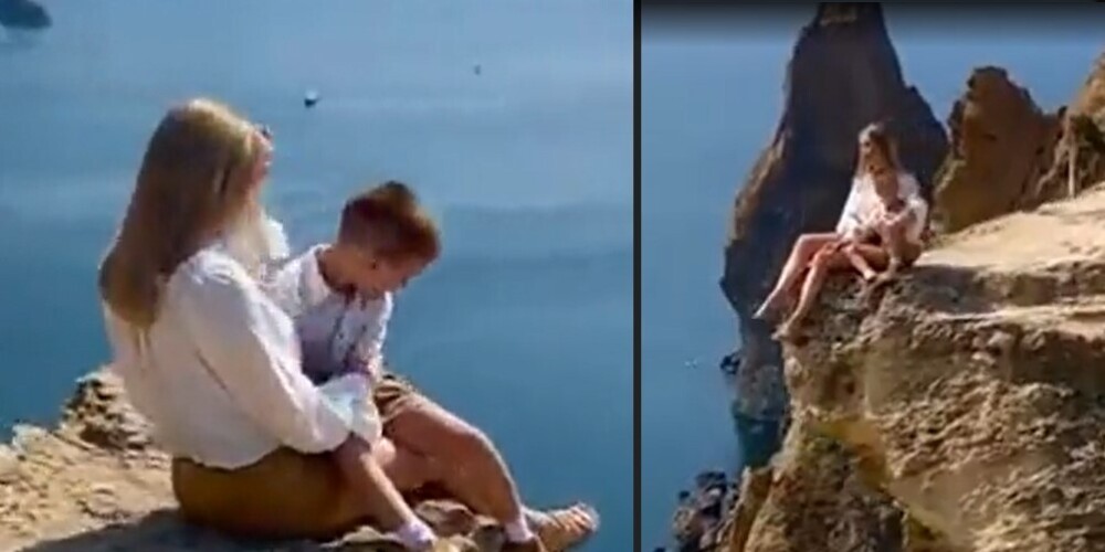 Рискнуть ребенком ради красивых кадров: женщина с сыном устроила фотосессию на краю скалы