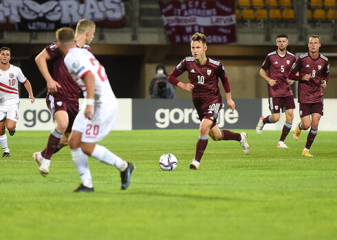 Latvijas futbola izlase mačā pret Gibraltāru.