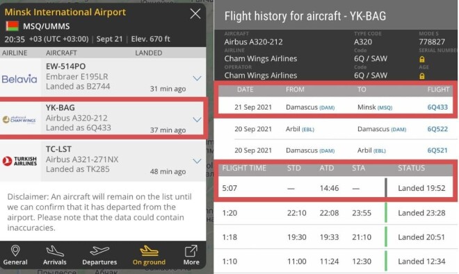 Informācija par to, ka Baltkrievijā turpina piezemēties regulāri reisi no Tuvajiem Austrumiem ir brīvi, publiski sameklējama, uzsver "Motolko Help".